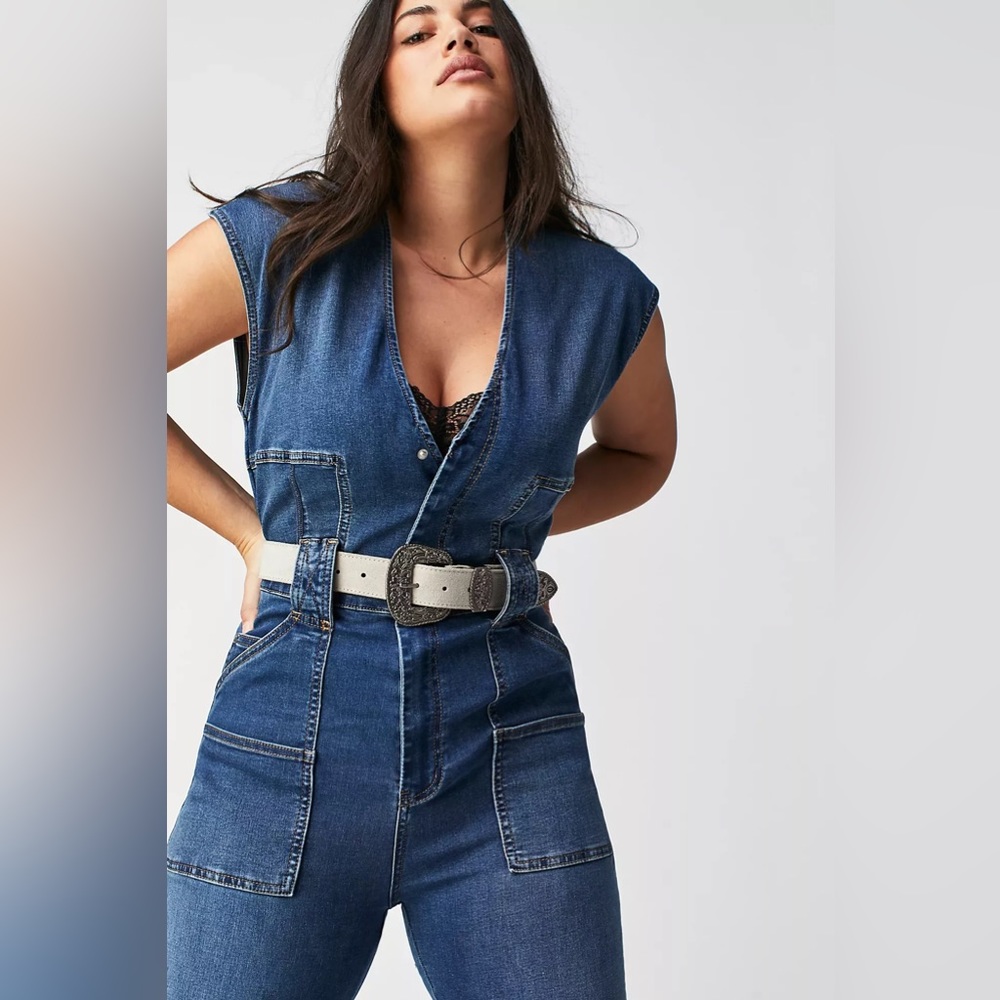 New Free People CRVY Hyde Park Denim Jumpsuit - Picture 7 of 8